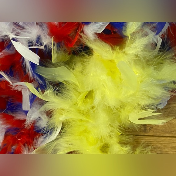 Collection of 4 Real Feather Boas - Yellow, Pink, Purple, and Red White & Blue - Picture 5 of 8